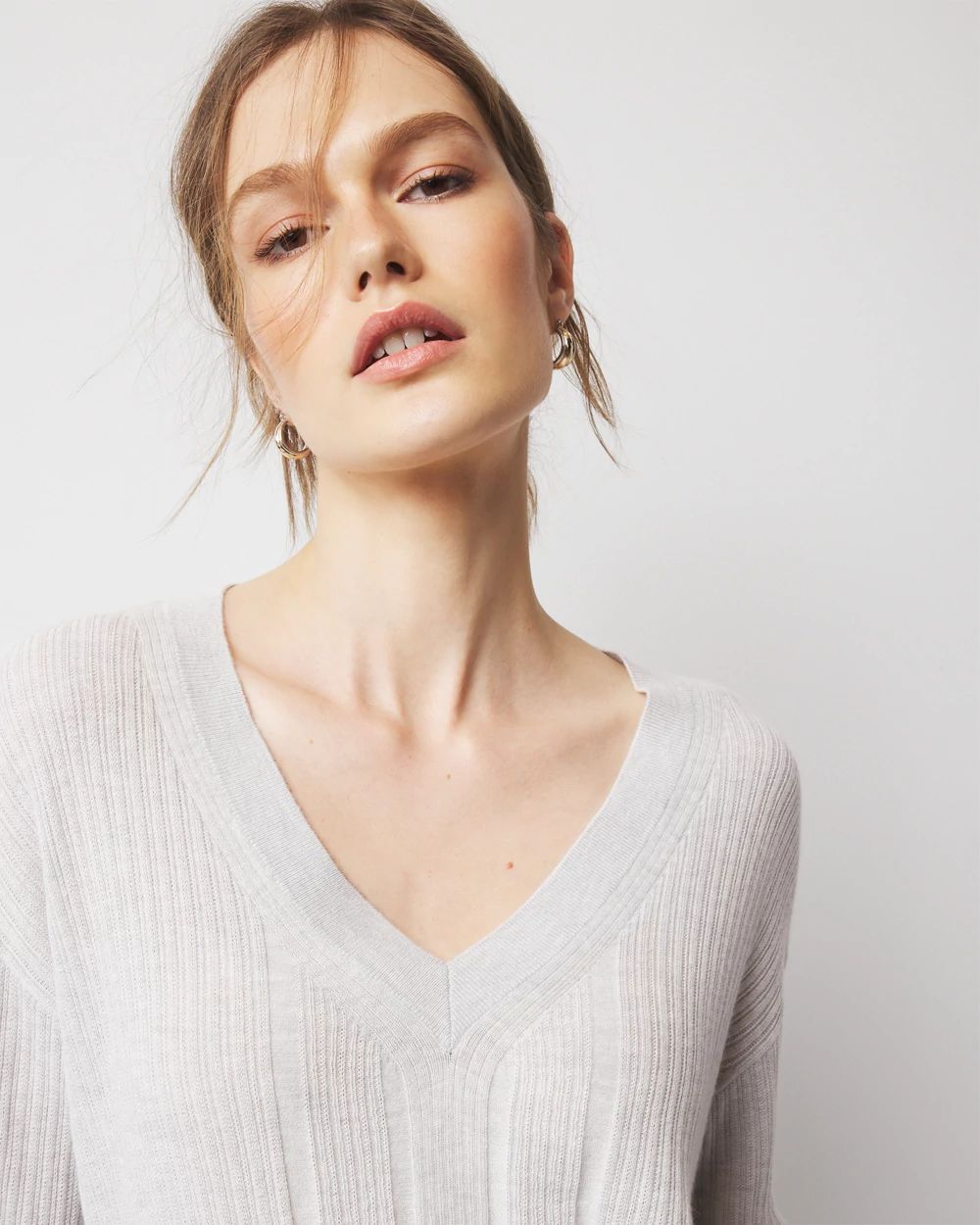 Relaxed Cashmere-Blend V-Neck Sweater | White House Black Market